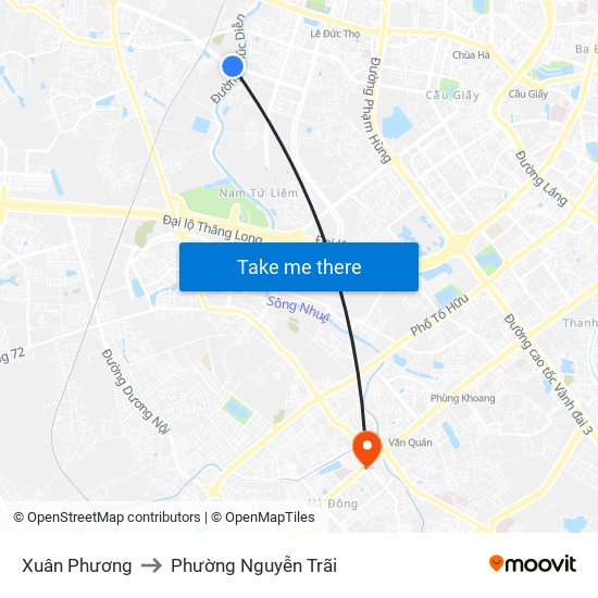 Xuân Phương to Phường Nguyễn Trãi map