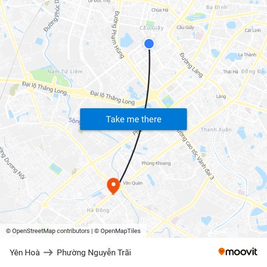 Yên Hoà to Phường Nguyễn Trãi map