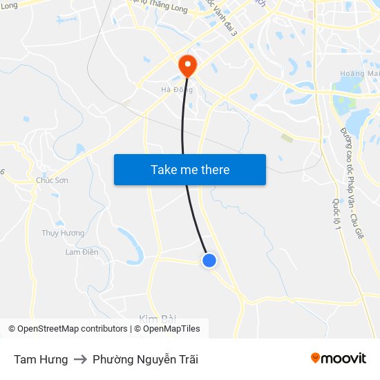 Tam Hưng to Phường Nguyễn Trãi map