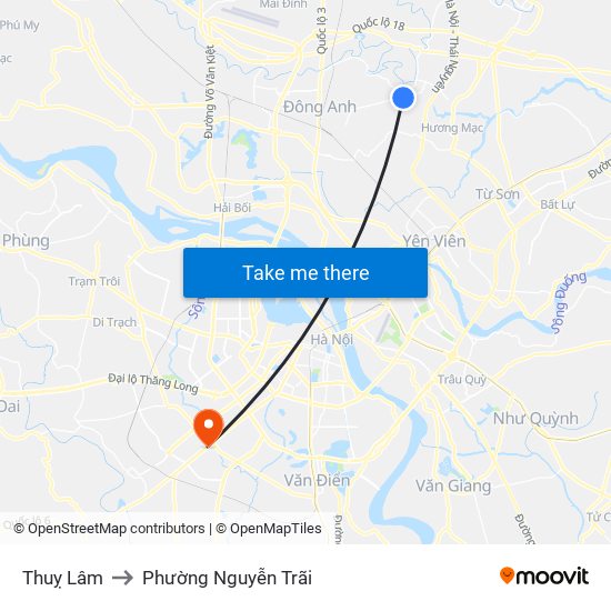 Thuỵ Lâm to Phường Nguyễn Trãi map