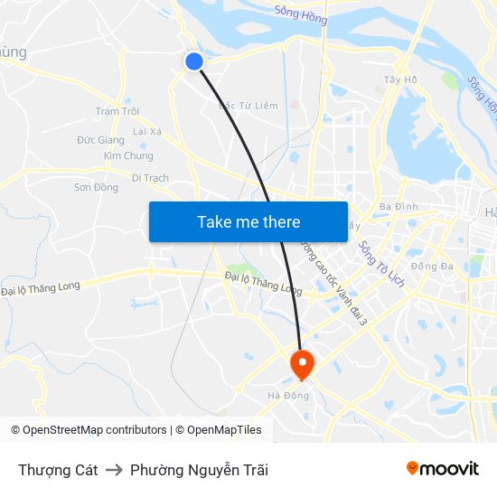 Thượng Cát to Phường Nguyễn Trãi map