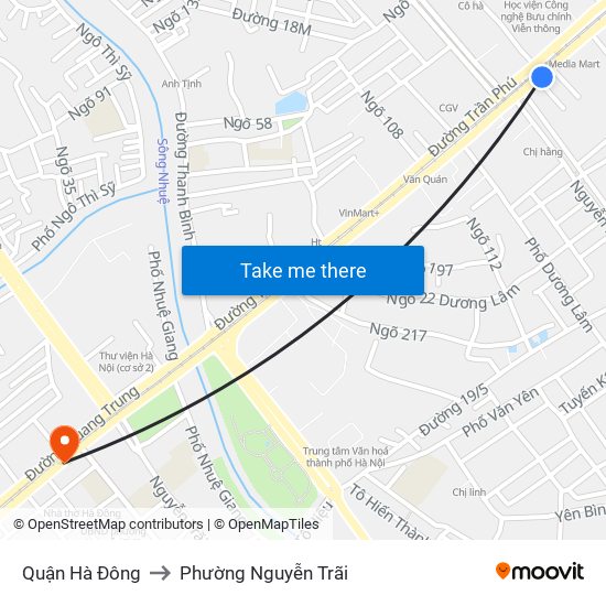 Quận Hà Đông to Phường Nguyễn Trãi map