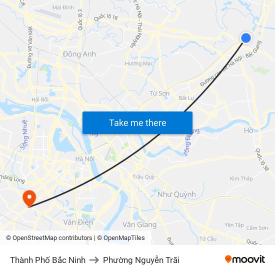 Thành Phố Bắc Ninh to Phường Nguyễn Trãi map