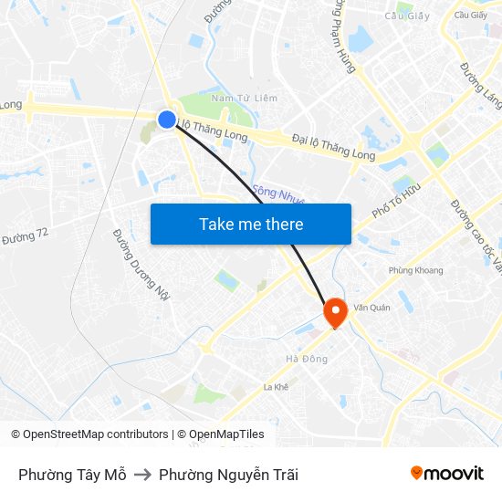 Phường Tây Mỗ to Phường Nguyễn Trãi map