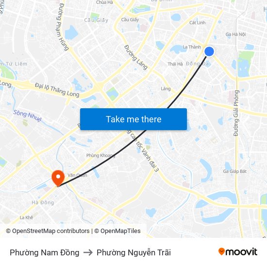 Phường Nam Đồng to Phường Nguyễn Trãi map