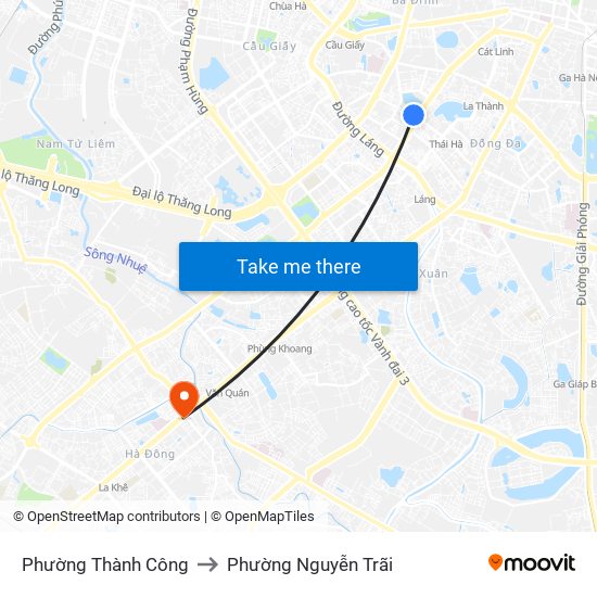 Phường Thành Công to Phường Nguyễn Trãi map