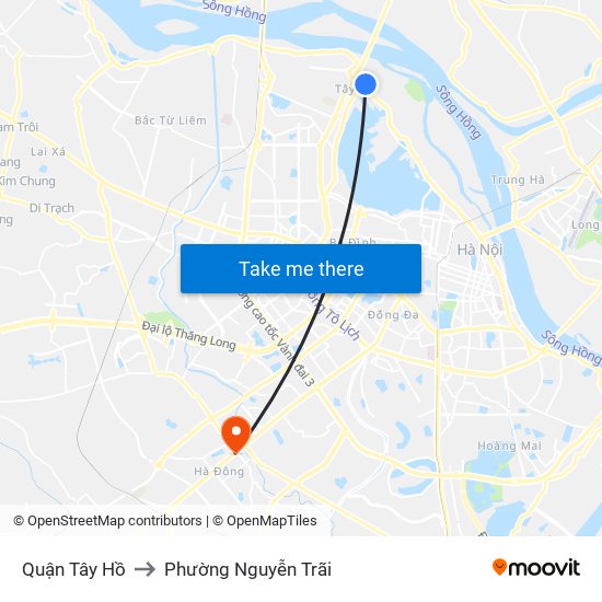 Quận Tây Hồ to Phường Nguyễn Trãi map