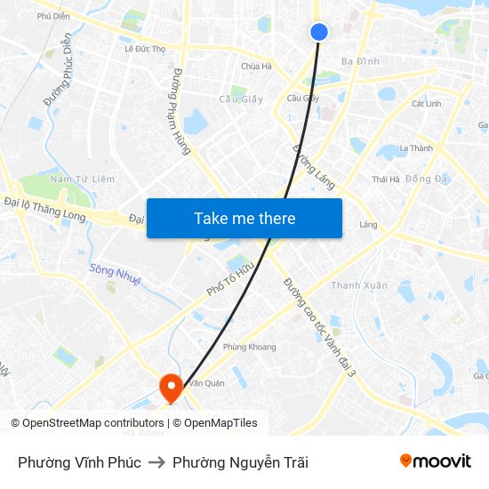 Phường Vĩnh Phúc to Phường Nguyễn Trãi map