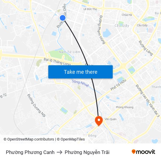 Phường Phương Canh to Phường Nguyễn Trãi map