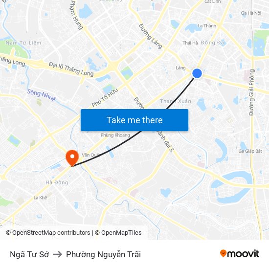 Ngã Tư Sở to Phường Nguyễn Trãi map