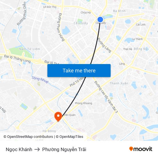 Ngọc Khánh to Phường Nguyễn Trãi map