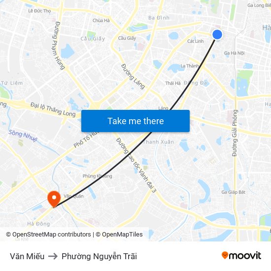 Văn Miếu to Phường Nguyễn Trãi map
