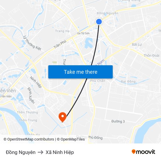 Đồng Nguyên to Xã Ninh Hiệp map
