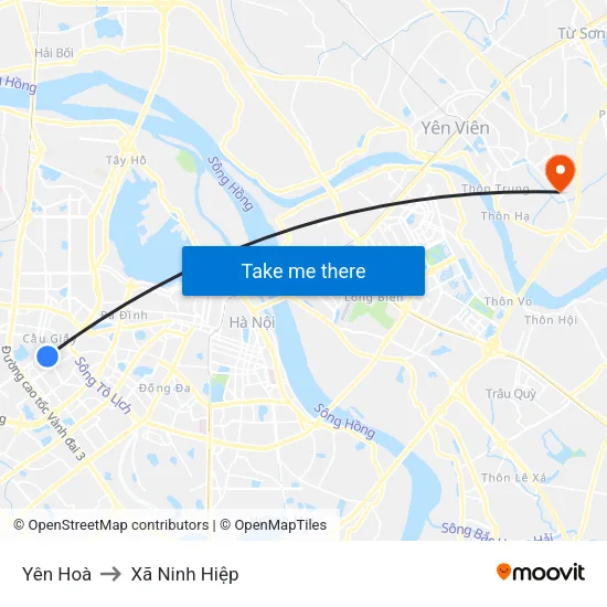 Yên Hoà to Xã Ninh Hiệp map