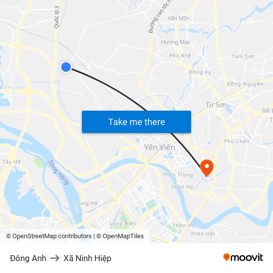 Đông Anh to Xã Ninh Hiệp map