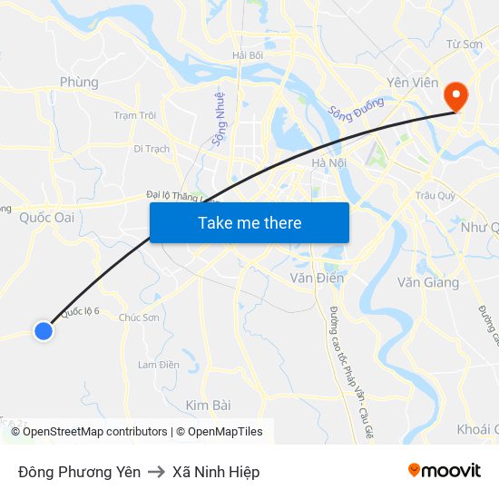 Đông Phương Yên to Xã Ninh Hiệp map