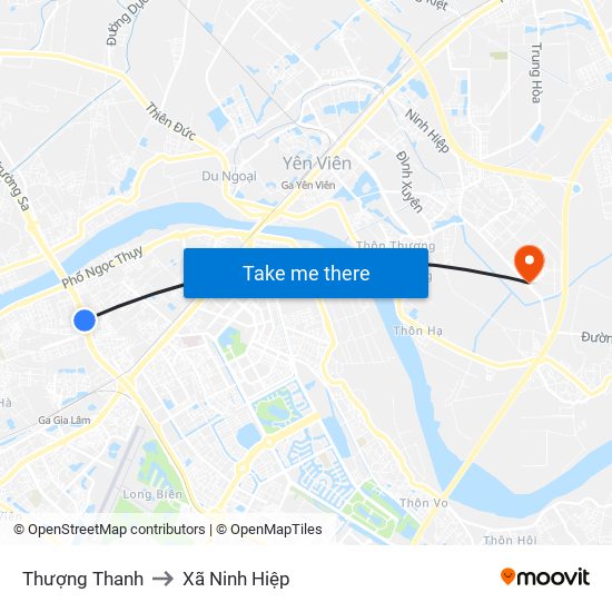 Thượng Thanh to Xã Ninh Hiệp map