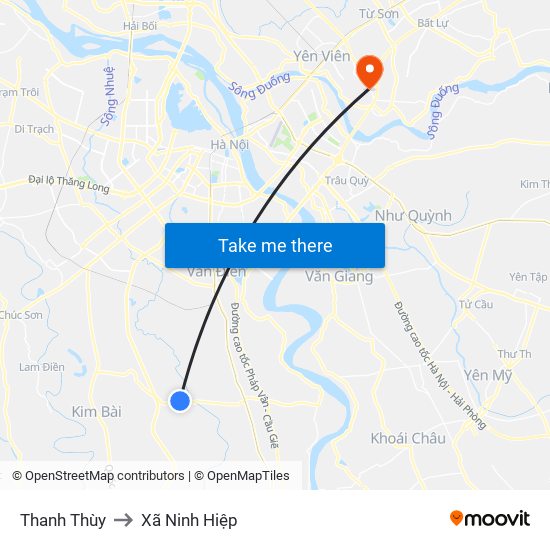 Thanh Thùy to Xã Ninh Hiệp map