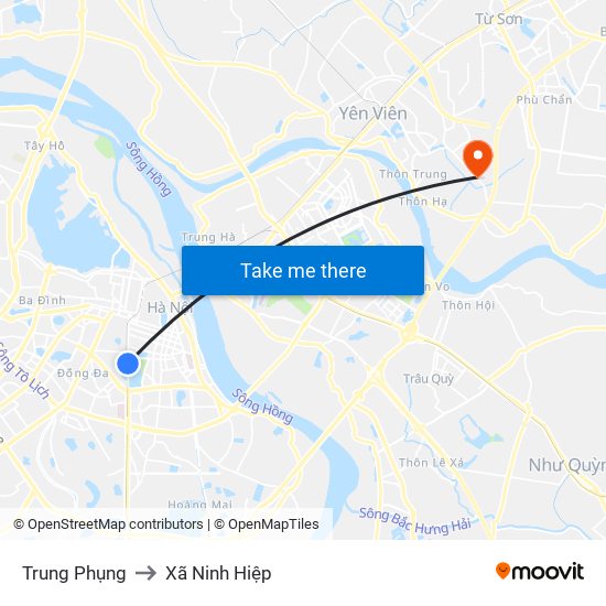 Trung Phụng to Xã Ninh Hiệp map