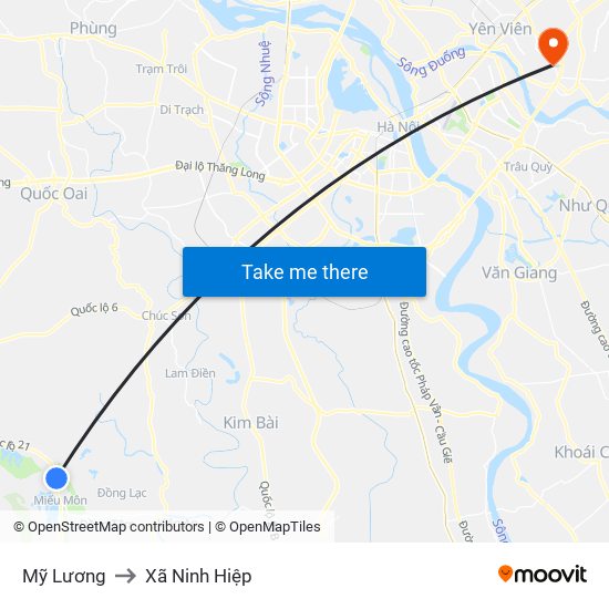 Mỹ Lương to Xã Ninh Hiệp map