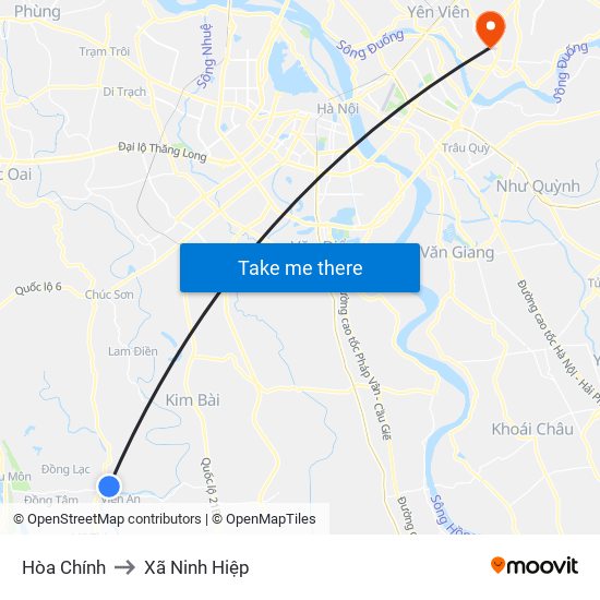 Hòa Chính to Xã Ninh Hiệp map