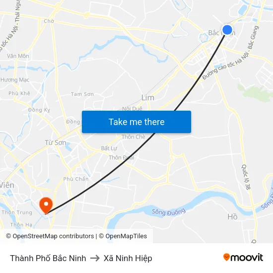 Thành Phố Bắc Ninh to Xã Ninh Hiệp map