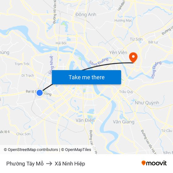 Phường Tây Mỗ to Xã Ninh Hiệp map