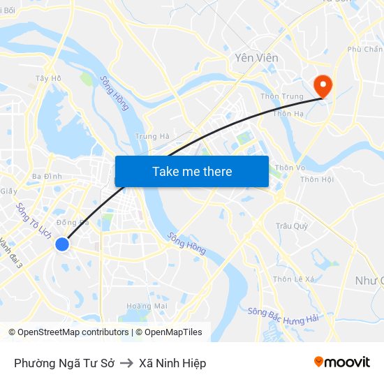 Phường Ngã Tư Sở to Xã Ninh Hiệp map
