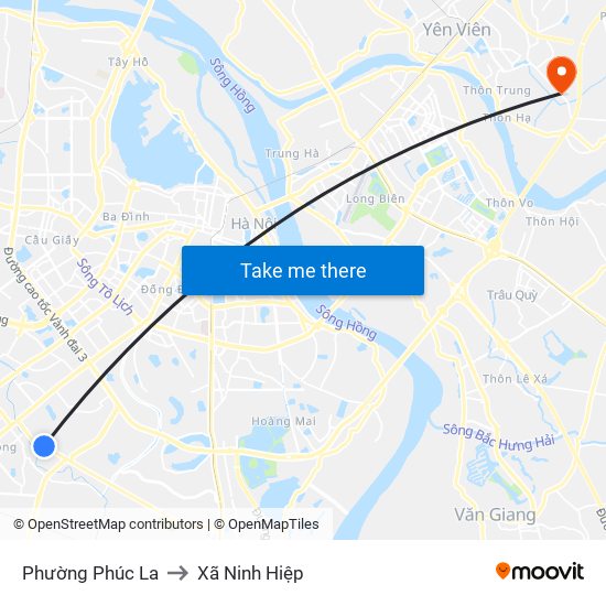Phường Phúc La to Xã Ninh Hiệp map