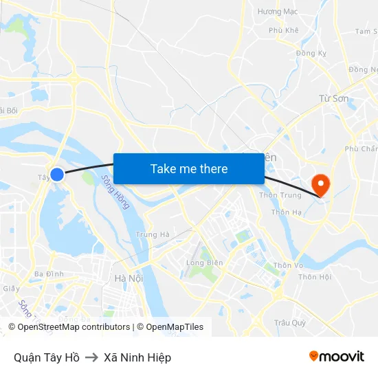 Quận Tây Hồ to Xã Ninh Hiệp map