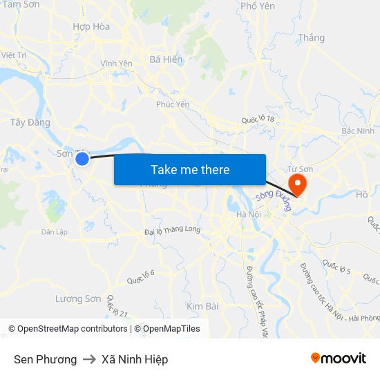 Sen Phương to Xã Ninh Hiệp map