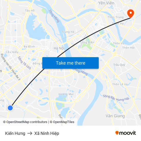 Kiến Hưng to Xã Ninh Hiệp map