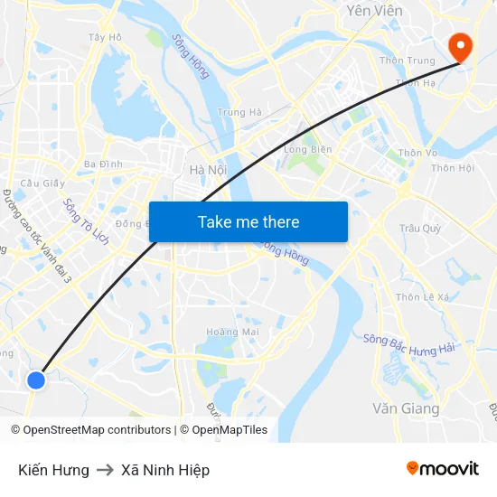 Kiến Hưng to Xã Ninh Hiệp map