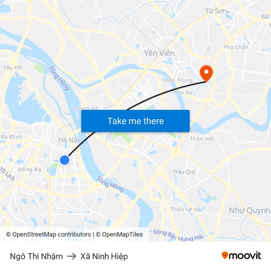 Ngô Thì Nhậm to Xã Ninh Hiệp map