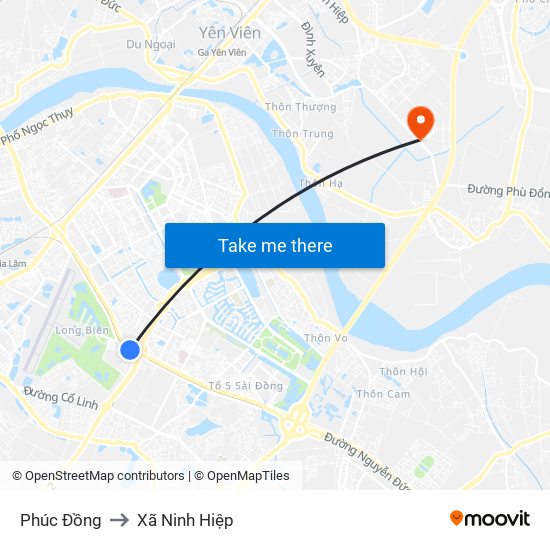 Phúc Đồng to Xã Ninh Hiệp map