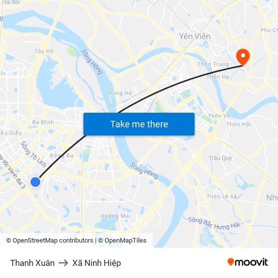 Thanh Xuân to Xã Ninh Hiệp map