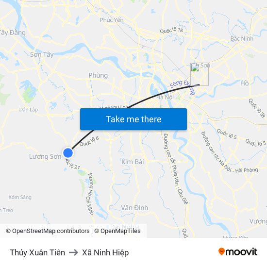 Thủy Xuân Tiên to Xã Ninh Hiệp map