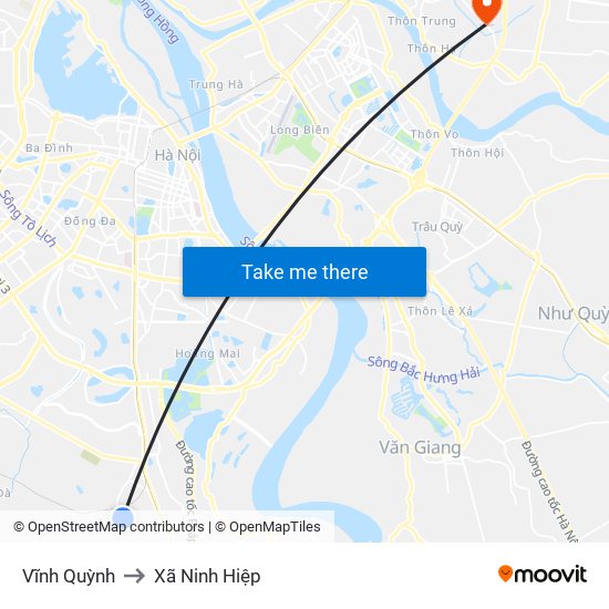 Vĩnh Quỳnh to Xã Ninh Hiệp map