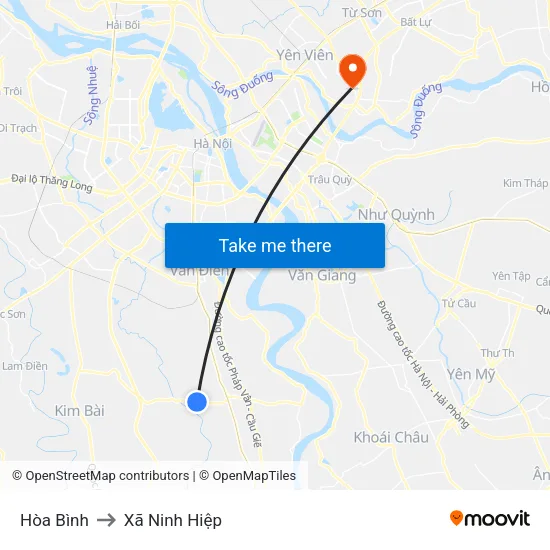 Hòa Bình to Xã Ninh Hiệp map
