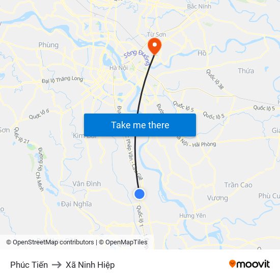 Phúc Tiến to Xã Ninh Hiệp map