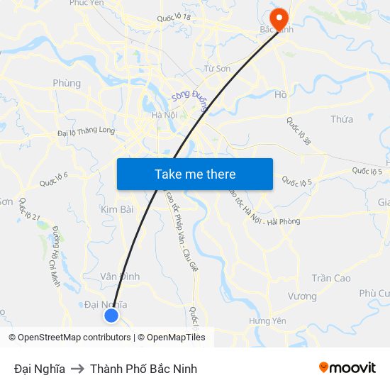 Đại Nghĩa to Thành Phố Bắc Ninh map