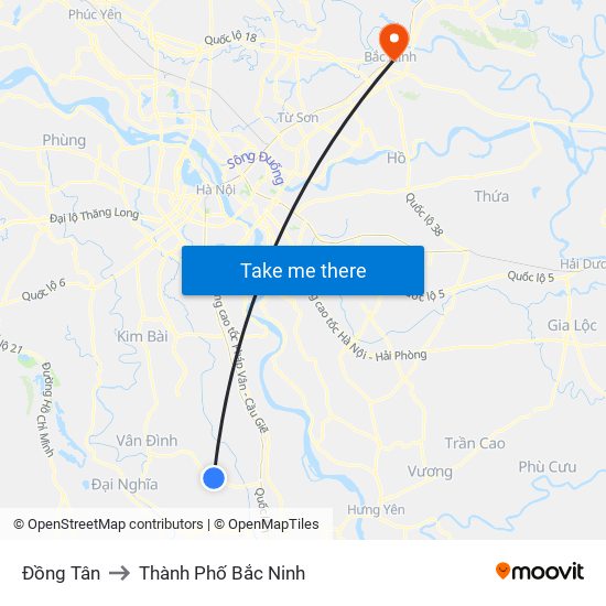 Đồng Tân to Thành Phố Bắc Ninh map