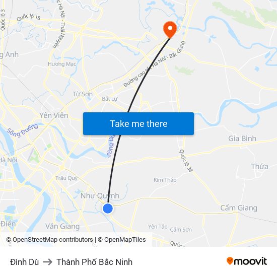 Đình Dù to Thành Phố Bắc Ninh map