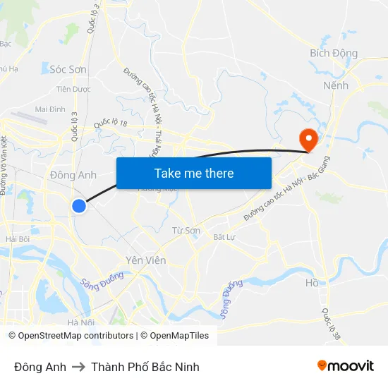 Đông Anh to Thành Phố Bắc Ninh map