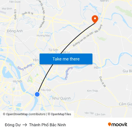 Đông Dư to Thành Phố Bắc Ninh map