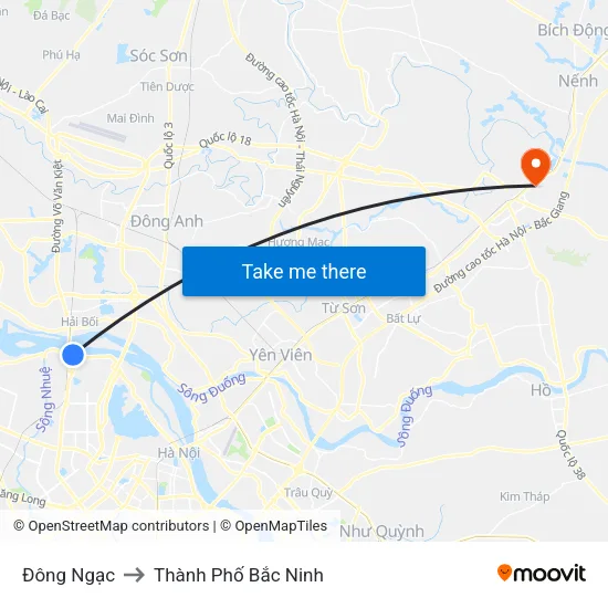 Đông Ngạc to Thành Phố Bắc Ninh map