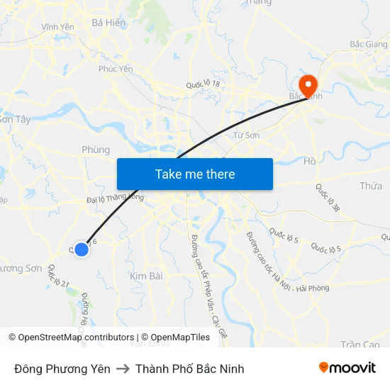 Đông Phương Yên to Thành Phố Bắc Ninh map