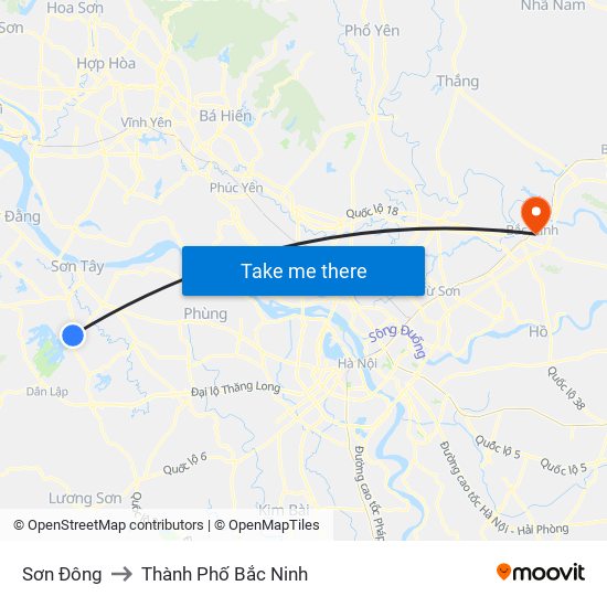 Sơn Đông to Thành Phố Bắc Ninh map