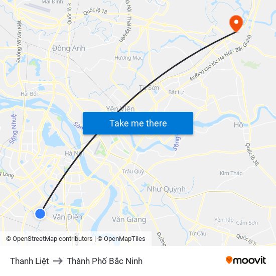 Thanh Liệt to Thành Phố Bắc Ninh map