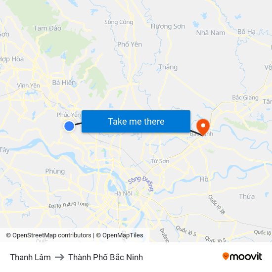Thanh Lâm to Thành Phố Bắc Ninh map